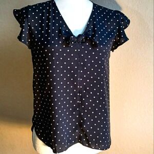 Ann Taylor LOFT Polka Dot Tied-Bow Blouse  XSP